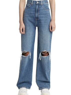 Levi's High Loose High Rise Distressed Wide Leg Jeans Blue 28